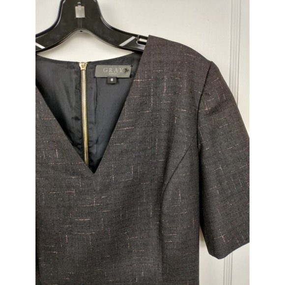 GRAY ASPEN Gorgeous Charcoal/Gold Thread Sheath Dress SIZE 8 - Picture 7 of 8